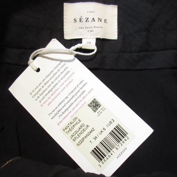 NWT Sezane Theophile Trouser in Royal Jacquard Gold Wide Leg Pants 34 / 2 - Picture 7 of 10